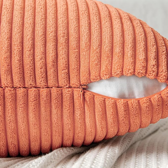 MIULEE Coral Red Decorative Throw Pillow Covers 20x20 Inch for Couch Bed Sofa Pack of 2 Boho Farmhouse Throw Pillows Soft Cross Corduroy Patchwork Textured Cushion Cases