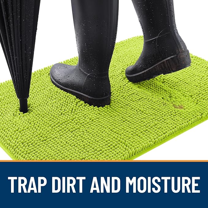 OLANLY Dog Door Mat for Muddy Paws 30x20, Absorbs Moisture and Dirt, Absorbent Non-Slip Washable Doormat, Quick Dry Chenille Mud Mat, Entry Indoor Entryway Carpet for Inside Floor, Bright Green