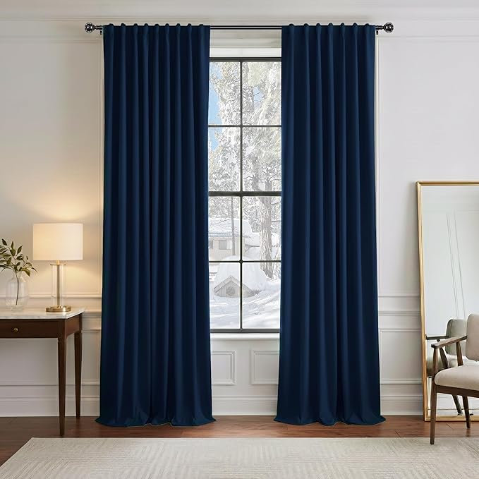 PONY DANCE Blue Blackout Curtains 96 inch Long, Room Darkening Curtains for Bedroom, Thermal Insulated Drapes for Living Room Window, Back Tab/Rod Pocket, 52 x 96 Inch,2 Panels Set, Navy Blue