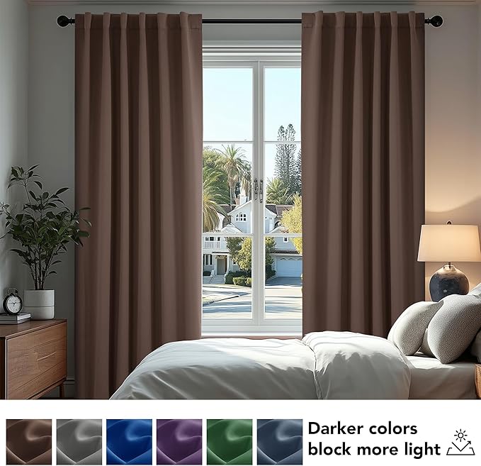 Deconovo Blackout Curtains, Thermal Insulated, W70 x L108 2 Panels, Back Tab, Machine Washable, Room-Darkening Drapes for Bedroom/Living Room Brown
