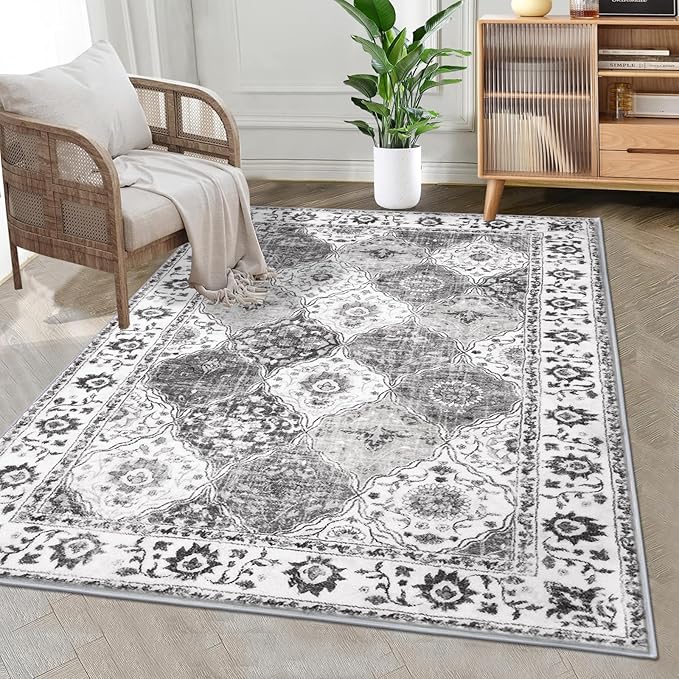 HEBE Washable Area Rug - 3'x5' Non Slip Soft Distressed Medallion Bedroom & Living Room Accent Throw Vintage Entry Floor Carpet for Dining Room & Bathroom Entryway