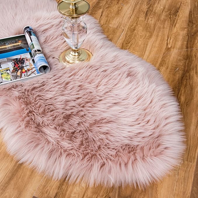 EasyJoy Ultra Soft Fluffy Shaggy Area Rug Faux Fur Rug Chair Cover Seat Pad Fuzzy Area Rug for Bedroom Floor Sofa Living Room (2 x 4 ft Sheepskin, Pink)