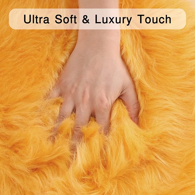 duduta Yellow Faux Sheepskin Rug 2x3 ft, Small Fluffy Shag Fur Rug for Bedroom Dorm Nursery Chair Covers Decor Non Slip