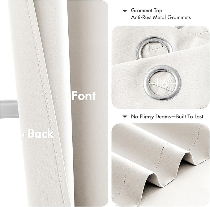 MIULEE Ivory Blackout Curtains for Bedroom Living Room 63 Inches Long 2 Panels, Thermal Insulated Room Darkening Drapes Solid Grommet Noise Reduction Light Blocking Window Treatments 40x63 Inch
