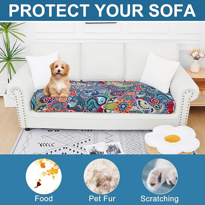 Smiry Printed Couch Cushion Covers, Stretch Soft Couch Covers for Sofa, Washable Non-Slip Sofa Slipcover Furniture Protector for Indoor and Outdoor (Large, Blue Green)