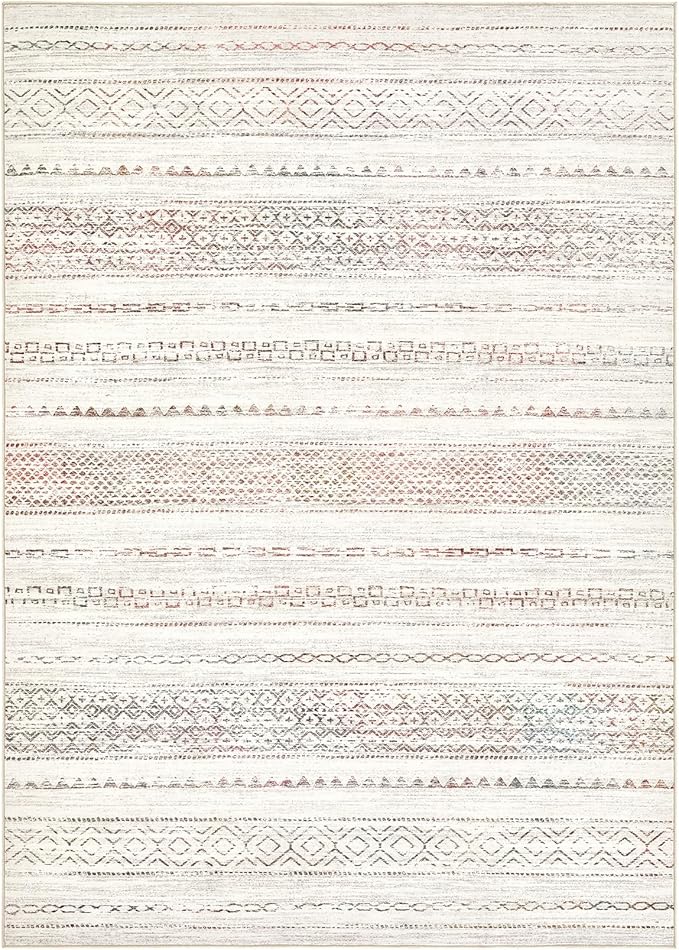 Nakagishi Area Rug Living Room Rugs: 4X6 Machine Washable Boho Large Neutral Farmhouse Stain Resistant Moroccan Indoor Floor Carpet for Bedroom Nursery Dorm Dining Room Home-Multi Color