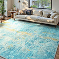Ompaa Living Room Rug 6x9 Teal Blue Area Rug Machine Washable Boho Rug Non Slip Abstract Vintage Indoor Large Rugs for Bedroom, Classroom, College Dorm, Farmhouse, Dining Room, Kids Playroom