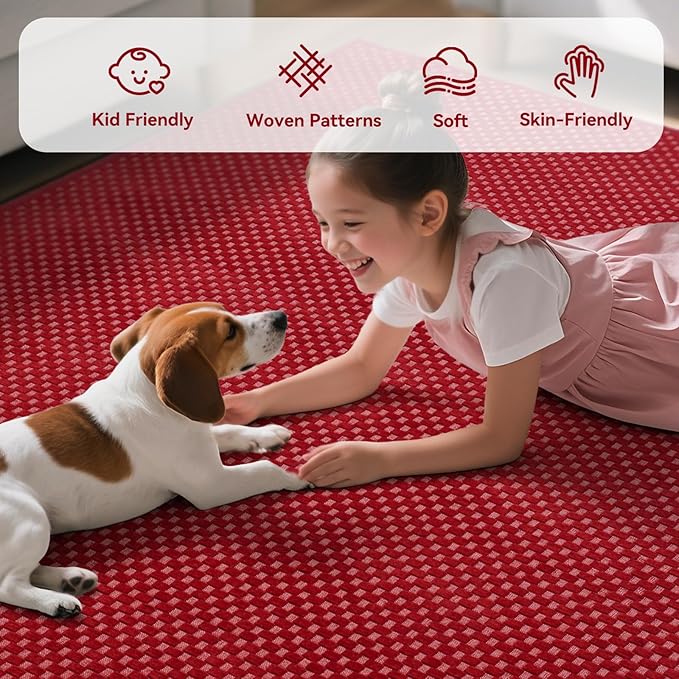 YDKGL 3x5 ft Area Rug Entryway Runner Rug Non Slip Washable, Boho Woven Kitchen Runner Rugs Door Mat Entry Rugs Carpet for Indoor Foyer Backdoor Hallway Floor Bedroom Living Room, Red