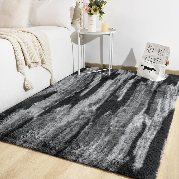 TWINNIS Super Soft Shaggy Rugs Fluffy Carpets, 6x9 Feet, Indoor Modern Plush Area Rugs for Living Room Bedroom Kids Room Nursery Home Decor, Upgrade Anti-Skid Rectangular Fuzzy Rug, Charcoal Grey