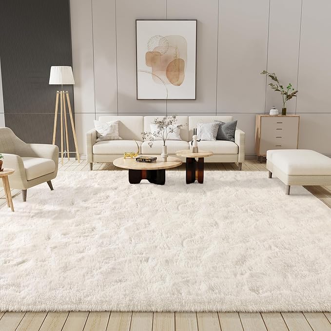 LOCHAS Ultra Soft Indoor Modern 10x14 Area Rugs Fluffy Living Room Carpets for Children Bedroom Home Decor Nursery Cream Rug