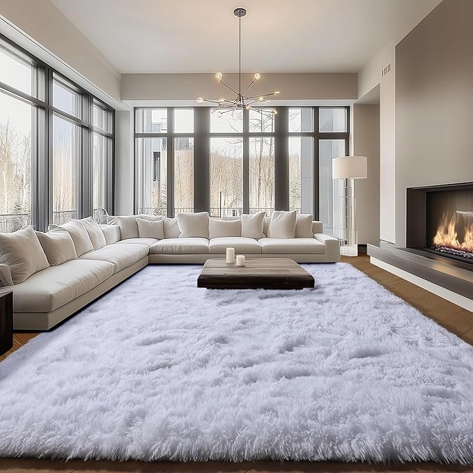 ONASAR White 8x10 Area Rugs for Living Room, Large Fluffy Shag Bedroom Rug, Soft Plush Thick Shaggy Big Floor Carpet for Kids Boy and Girls Teen Dorm Nursery Indoor Home Decor Aesthetic