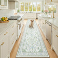 Area Rugs 2'x10' Runner Rug Non Slip Washable for Kitchen Hallway Bedroom Beside Laundry Room Bathroom Rug, Floor Carpet, Green White Blue