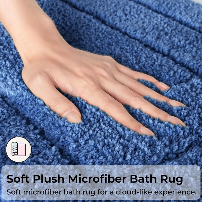 Bath Rugs 3-Piece Set, Microfiber Non-Slip Washable U-Shaped Toilet Rug