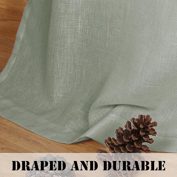 H.VERSAILTEX Living Room Linen Curtains - Semi Sheer, Nickel Grommet Energy Saving Light Filtering Window Treatments Panels for Bedroom, Sea Grass, 2 Panels, 52 x 96 Inch