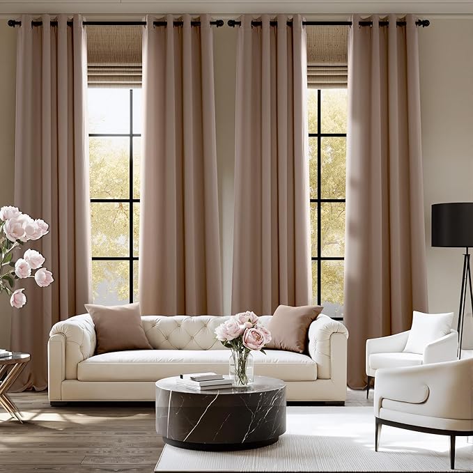 NICETOWN Cappuccino Grommet Drapes - Thermal Insulated Window Treatments for Living Room, Yard, Office, Flat, Hall - Heavy-Duty Construction, 2 Panels, W52 x L95
