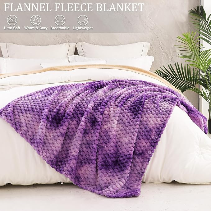 Exclusivo Mezcla Fleece Throw Blanket for Couch, Extra Large Fuzzy Tie-dye Purple Bed Blankets, Soft Cozy Plush Sofa Throws for All Seasons, 50x70 Inches