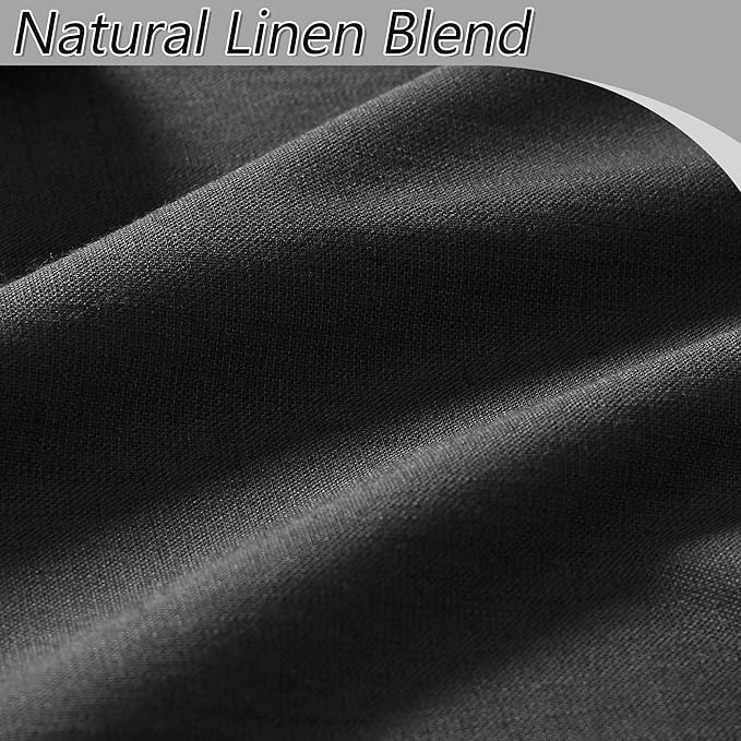 Guken Black 100% Blackout Curtains 90 Inch Length 2 Panels Set for Living Room Bedroom Back Tab Thermal Insulated Black Out Linen Drapes Room Darkening Window Curtains 90 Inches Long