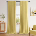 Guken Yellow 100% Blackout Linen Curtains 120 Inch Length 2 Panels Set for Living Room Bedroom Back Tab/Rod Pocket Thermal Insulated Black Out Drapes Room Darkening Window Curtains 52x120