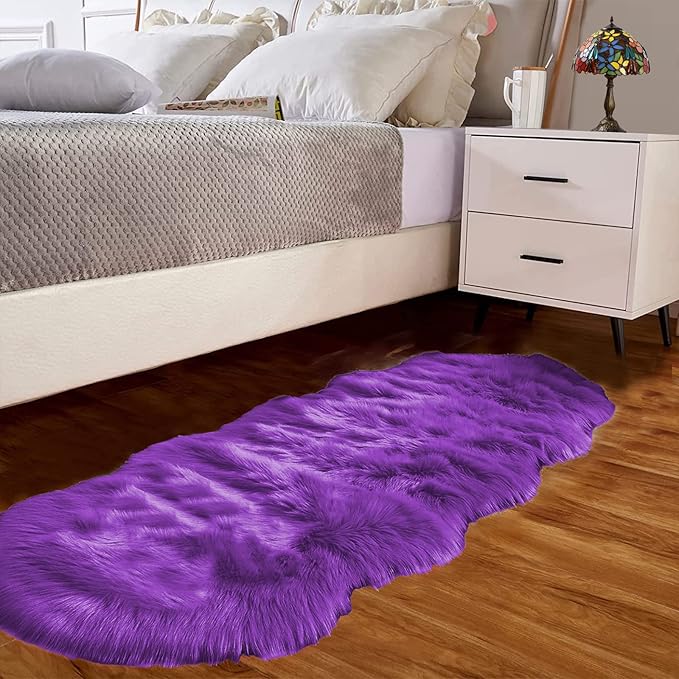 Goolela Purple Sheepskin Rug 2x6 Fluffy Fuzzy Furry Runner for Bedroom Bedside Faux Fur Soft Plush Sheepskin