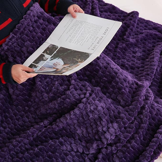 Puncuntex Deep Purple Throw Blanket 50"×60" inches Fuzzy 3D Jacquard Decorative Flannel Fleece Super Soft Plush Cozy Blanket for Couch Sofa Chair Lightweight