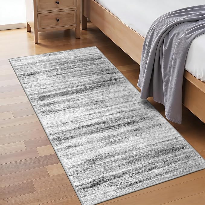 2x4 Washable Entryway Runner Rugs: Easy-to-Clean Runners for Hallway Bedroom - Stain and Water Resistant Rug with Non-Slip Backing - Soft Low-Pile Door Mat Kitchen Carpet Grey