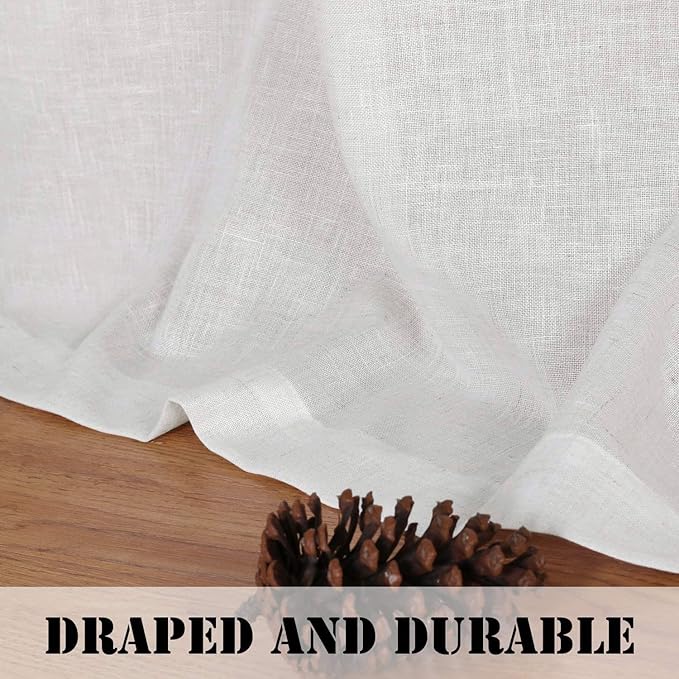 H.VERSAILTEX Elegant Natural Linen Semi Sheer Blended Energy Efficient Light Filtering Curtains/Nickel Grommet Window Treatments Panels/Drapes (Set of 2, Heathered White, 52" x 96")