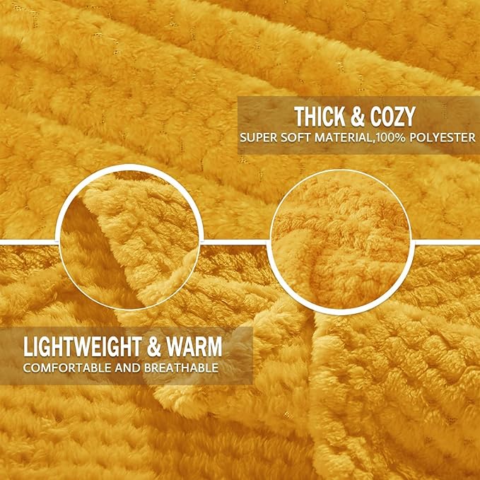 Exclusivo Mezcla Fleece Throw Blanket Extra Large, Super Soft and Warm Blankets for Couch, Sofa and Bed Waffle Textured, Cozy, Fuzzy and Lightweight (Mustard Yellow, 50x70 Inches)
