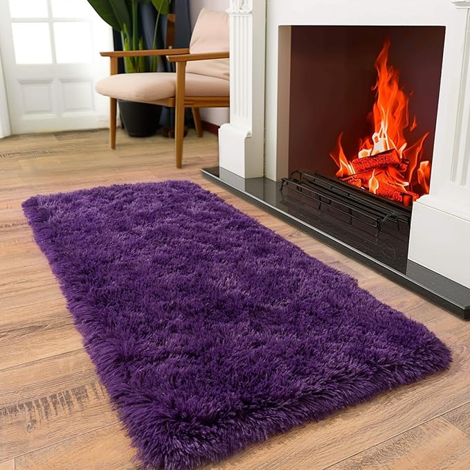 Soft Runner Rugs for Bedroom Hallways, 2x4 Purple Fluffy Shag Throw Area Rug Non Slip for Bedside Dorm, Long Shaggy Furry Carpet for Nursery Living Room