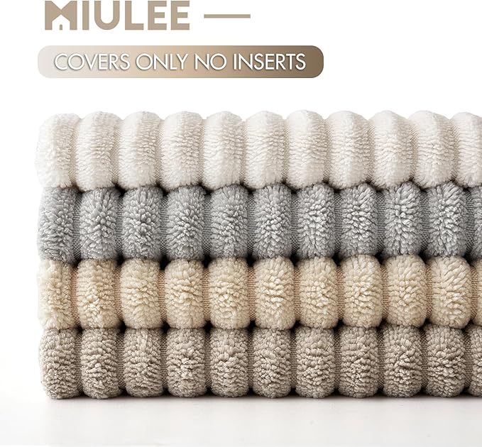 MIULEE Boho Farmhouse Throw Pillow Covers 18x18 Inch Set of 4 Neutral Tan Decorative Cushion Covers Soft Corduroy Nordic Spring Home Decor for Couch Bed Sofa Living Room