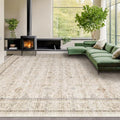 Washable Floral 10x14 Big Living Room Rug, Stain Resistant Foldable Area Rug for Bedroom, Large Dining Room, Farmhouse Neutral Light Beige Décor Indoor, Low Pile Soft Vintage Floor Carpet