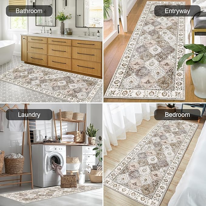 HEBE Hallway Runner Rug 2'x6' Washable Vintage Distressed Area Rugs Non Slip Laundry Rug Runner Boho Floor Carpet Runners for Hallways Entryway Laundry Room Kitchen Bathroom