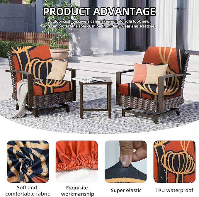 8Pcs Outdoor Cushion Covers, Patio Cushion Covers,Stretch Elastic Slipcovers, Replacement Washable & Reusable Furniture Protector for Patio Couch (Royal Flower-Pattern,Cover Only)