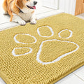 Smiry Dog Door Mat for Muddy Paws, Absorbent Dirt Trapper Non Slip Quick Dry Washable Chenille Mat for Mud Dogs, Entry Rug for Indoor and Outdoor (30x20 Inches, Yellow and White)