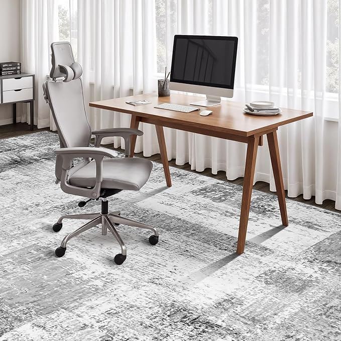Rugflix 6x9 Large Area Rugs for Living Room, Abstract Washable Rug, Non-Slip, Stain Resistant, Soft Low Pile Carpet, Indoor Grey Rug for Bedroom, Dining Room, Home Office