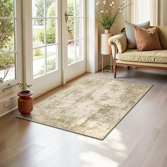 LEPEII 2x3 Rug, Modern Abstract Area Rugs for Entryway, Small Non-Slip Throw Rugs for Kitchen, Bathroom, Low Pile Lightweight Rectangle Washable Rug-Beige