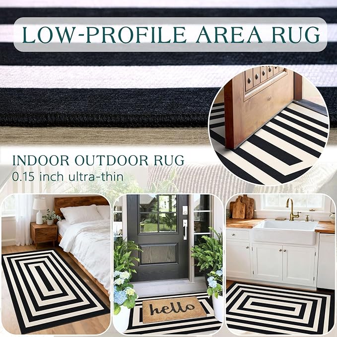 Modern Outdoor Rug - 28" x 43" Front Door Mat Indoor Outside Entrance Non-Slip Washable Outdoor Mat Black White Geometric Rug for Entryway Kitchen Bedroom Layered Doormat for Front Porch
