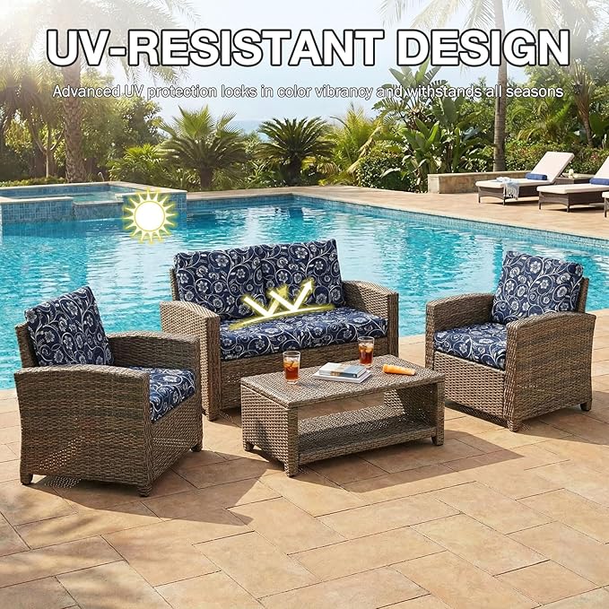 hyha 12Pcs Patio Cushion Covers, Stretch Outdoor Couch Cushion Covers Replacement, Washable Outdoor Chair/Sofa Slipcovers for Patio Furniture Cushions Protector with Elastic Bottom(Baroque,Cover Only)