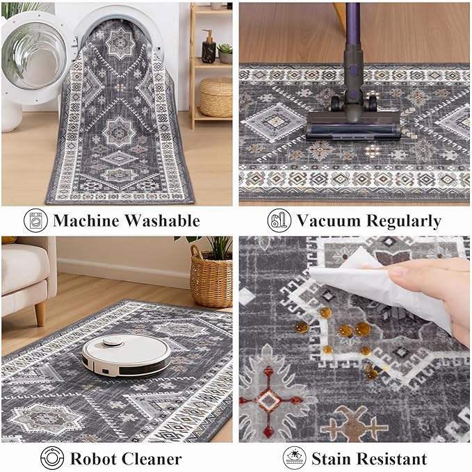 HEBE Washable Kitchen Rugs Runner 2'x 5', Non Slip Hallway Runner Rug, Low Pile Entryway Rug Laundry Room Mat Kitchen Carpet Runners for Hallways, Bathroom, Laundry, Bedside Rug