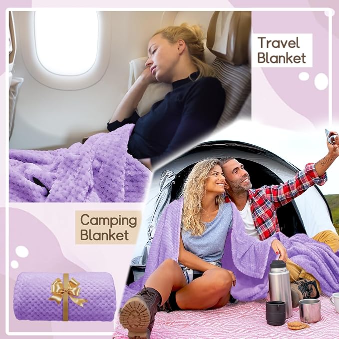 4 Pack Fleece Throw Blankets 50x60 Inches - Oeko-Tex Certified 100, 270 GSM Ultra Soft Plush for Bed, Couch and Cozy Gifts. 3D Waffle Texture, No Shedding No Pilling All Season (Lavender)