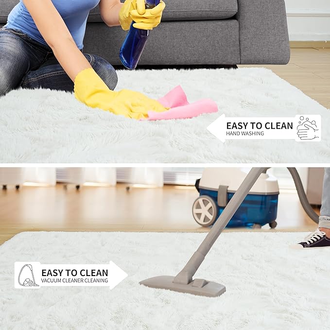 Tepook Fluffy Large Rugs for Living Room, Shag Area Rug 6x9 Soft Carpet for Bedroom, Modern Shaggy Rug for Kids Boys Girls, Plush Indoor Nursery Home Decor Rug with Non-Slip Bottom, Cream White