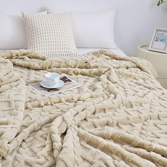 Aganear Twin Blanket - 3D Stylish Design, Lightweight Blanket Super Soft, Fluffy, Warm, Decorative Present for All Seasons, Portable Throw Blankets for Couch, Sofa, Bed, Car(60"×80", Khaki)