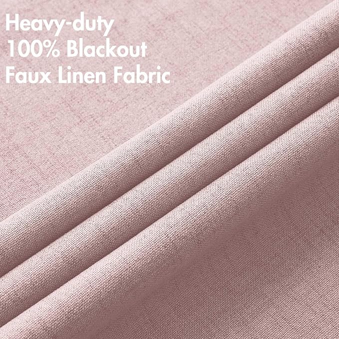 MIULEE Linen Texture Curtains for Bedroom Solid 100% Blackout Thermal Insulated Pink Curtains Grommet Room Darkening Curtains/Draperies for Living Room Nursery 52x84 Inch (2 Panels)
