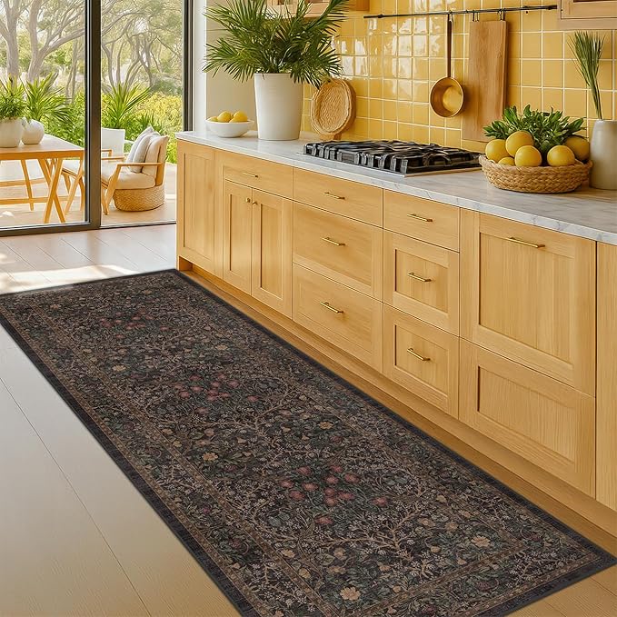 Dark Brown Washable 2x6 Runner Rugs for Entryway, Kitchen, Hallway, Bedroom Bedside, Laundry Room, Bathroom Rug, Pet & Kids Friendly Vintage Non Slip Low Pile Stain Resistant Long 24 x 72 Floor Carpet