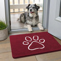 Smiry Dog Door Mat for Muddy Paws, Absorbent Dirt Trapper Non Slip Quick Dry Washable Chenille Mat for Mud Dogs, Entry Rug for Indoor and Outdoor (24x16 Inches, Burgundy and White)