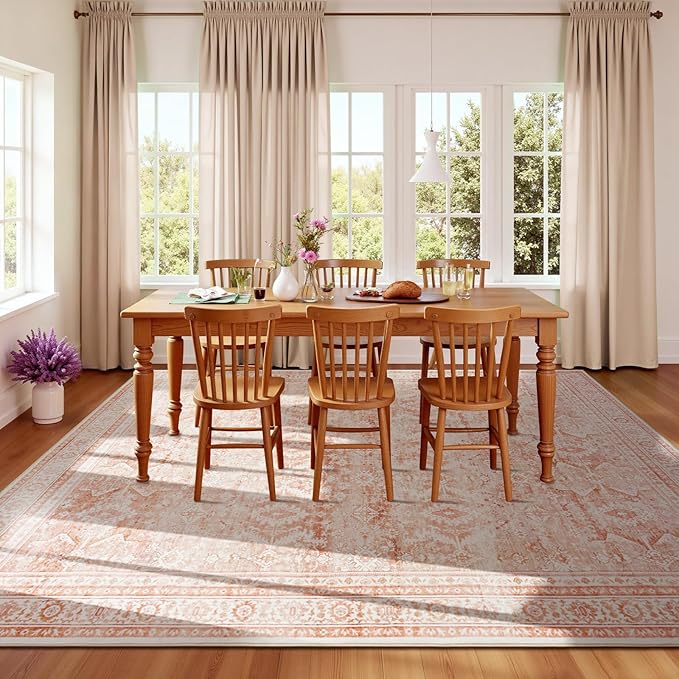 Lofus 8x10 Area Rug for Living Room,Pink Washable Area Rugs with Non-Slip Backing,Soft Boho Carpets for Bedroom Dining Room Home Office Indoor Nursery