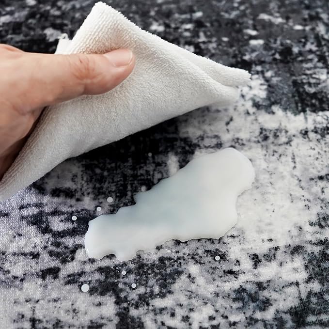 3x10 Washable Runner Rugs for Hallway: Easy-to-Clean Abstract Runners for Entryway Bedroom - Stain and Water Resistant Rugs with Non-Slip Backing - Soft Low-Pile Carpet Black Grey