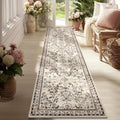 Yamaziot Washable Runner Rug 2x8 – Non Slip Boho Floral Hallway Runner Rug with Rubber Backing, Low Pile Faux Wool Distressed Carpet for Kitchen, Laundry, Bedroom, Entrance, Brown