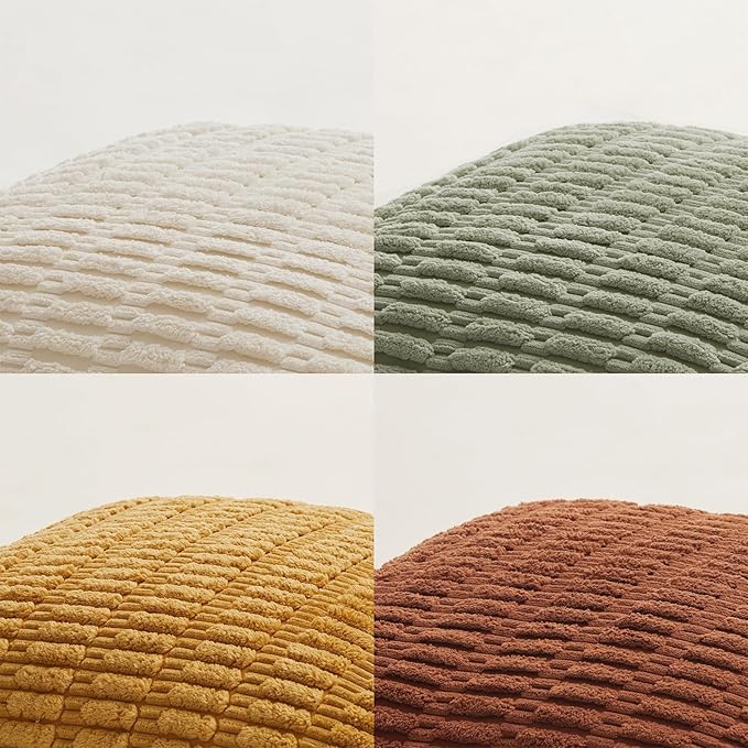 Fancy Homi 4 Packs Boho Fall Decorative Throw Pillow Covers 18x18 Inch for Living Room Couch Bed Sofa, Rustic Farmhouse Home Decor, Soft Plush Striped Corduroy Square Cushion Case 45x45 cm