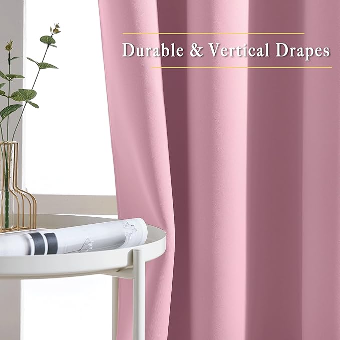 NICETOWN Blackout Kitchen Curtains for 50 inches Long - Grommet Thermal Insulated Window Treatments Light Blocking Drapes for Bedroom/Girl Room, Crystal Pink, W34 x L50, 2 Panels