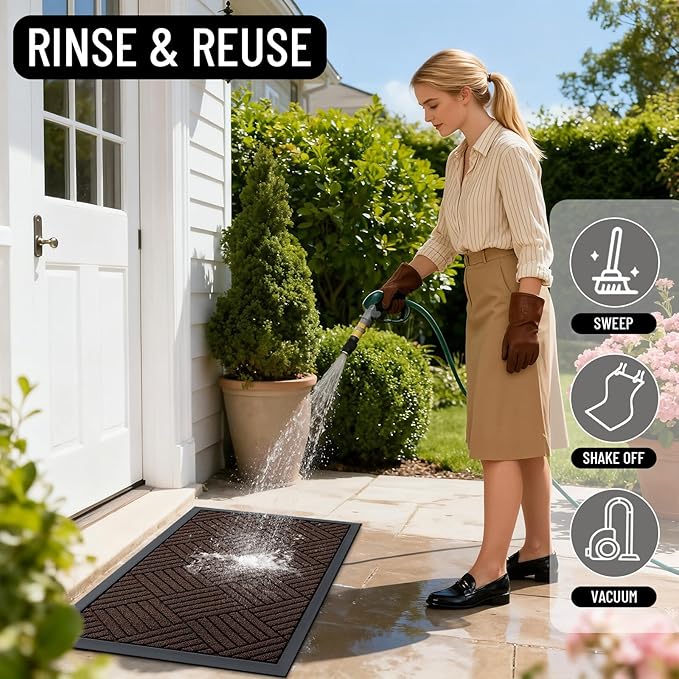 OLANLY Front Door Mat Outside Entrance 71x23, Absorbent, Heavy Duty Sturdy Natural Rubber Doormat Indoor Outdoor, Stain and Fade Resistant, Non-Slip Low Profile Floor Mat for Entryway, Brown Diamond
